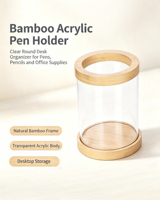 Porte-stylos en bambou acrylique, organiseur de bureau transparent en bambou naturel pour stylos, crayons, fournitures de bureau, rangement multi-formes