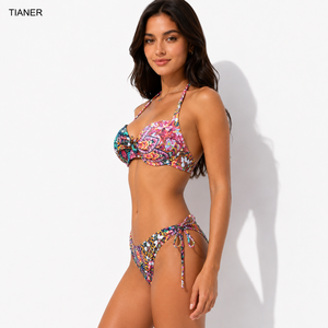 Sexy Set Bikini con Spalline Incrociate e Imbottitura Push-Up, Costume da Bagno a <span class=keywords><strong>Vita</strong></span> Bassa con Stampa Mandala Paisley Multicolore e Laccetti Laterali - Product Image 2