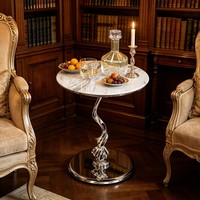 Table d'appoint ronde en pierre frittée de style moderne et luxueux, petite table basse d'angle en métal pour salon et balcon