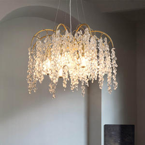 Candelabro de rama chapado en oro, decoración de lujo, colgante de gota de lluvia de cristal, luz moderna para sala de estar - Product Image 3