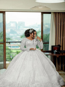 S3982R 2026 Custom White Beads Bridal Wedding Dress Elegant Formal Royal Design Chapel Train Lace Pattern - Product Image 3