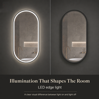 Miroir LED ovale moderne et populaire à éclairage frontal, 3 couleurs, à intensité variable, anti-buée, avec affichage de l'heure, miroir de salle de bain mural réglable