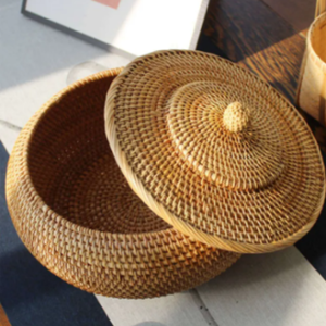 Viet Nam Home Decoration Foldable Handle Flower <b>Gift</b> <b>Basket</b> Hand Woven Plate Pattern Rattan Storage <b>Basket</b> - Product Image 6