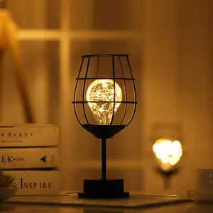 Nordic Style Iron-Style Creative LED Light Romantic Wine Glass And Copper Wire Iron Frame Festival Decorative Lighting