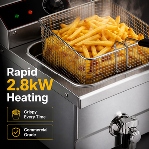 Freidora Eléctrica Comercial de 8L, Tanque Único, Cesta Individual, 2.8kW con Válvula de Drenaje para Papas Fritas y Pollo, Uso en Restaurantes - Product Image 4