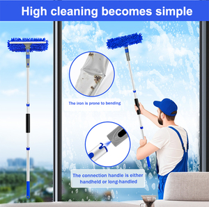 Nettoyeur de vitres en aluminium 3 en 1 anti-rayures - Conception télescopique rétractable à double lame |   Nettoyage, lavage et séchage en un seul geste, écologique - Product Image 6