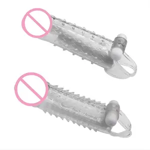 Reusable penis condom extension realistic vibrating penis sleeve for men cock enlarger