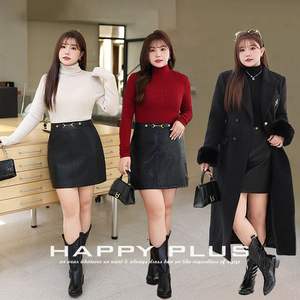 Runqi กระโปรงสั้นหนัง PU เอวสูง, กระโปรง N9032สีทึบพร้อมหัวเข็มขัดโลหะ - Product Image 4