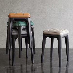 Tabouret empilable moderne pieds noirs coussin souple vert Orange coussin en <span class=keywords><strong>latex</strong></span> pour salon <span class=keywords><strong>salle</strong></span> à manger chaise tabouret <span class=keywords><strong>de</strong></span> maquillage chaise simple - Product Image 2