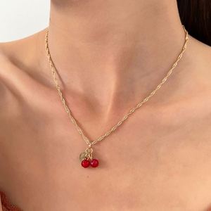 Conjunto de Collar y Pendientes de Lujo para Mujer, Chapado en Oro, Diseño Exclusivo, Color Rojo Cereza, para Aniversario, Nivel de Entrada, Diseño de Nicho, para Clavícula - Product Image 3