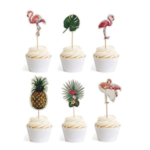 Flamingo Pineapple Cake Toppers Watercolor Design Birthday Party Dessert Decorations Disposable Paper Cupcake Toppers - Product Image 1