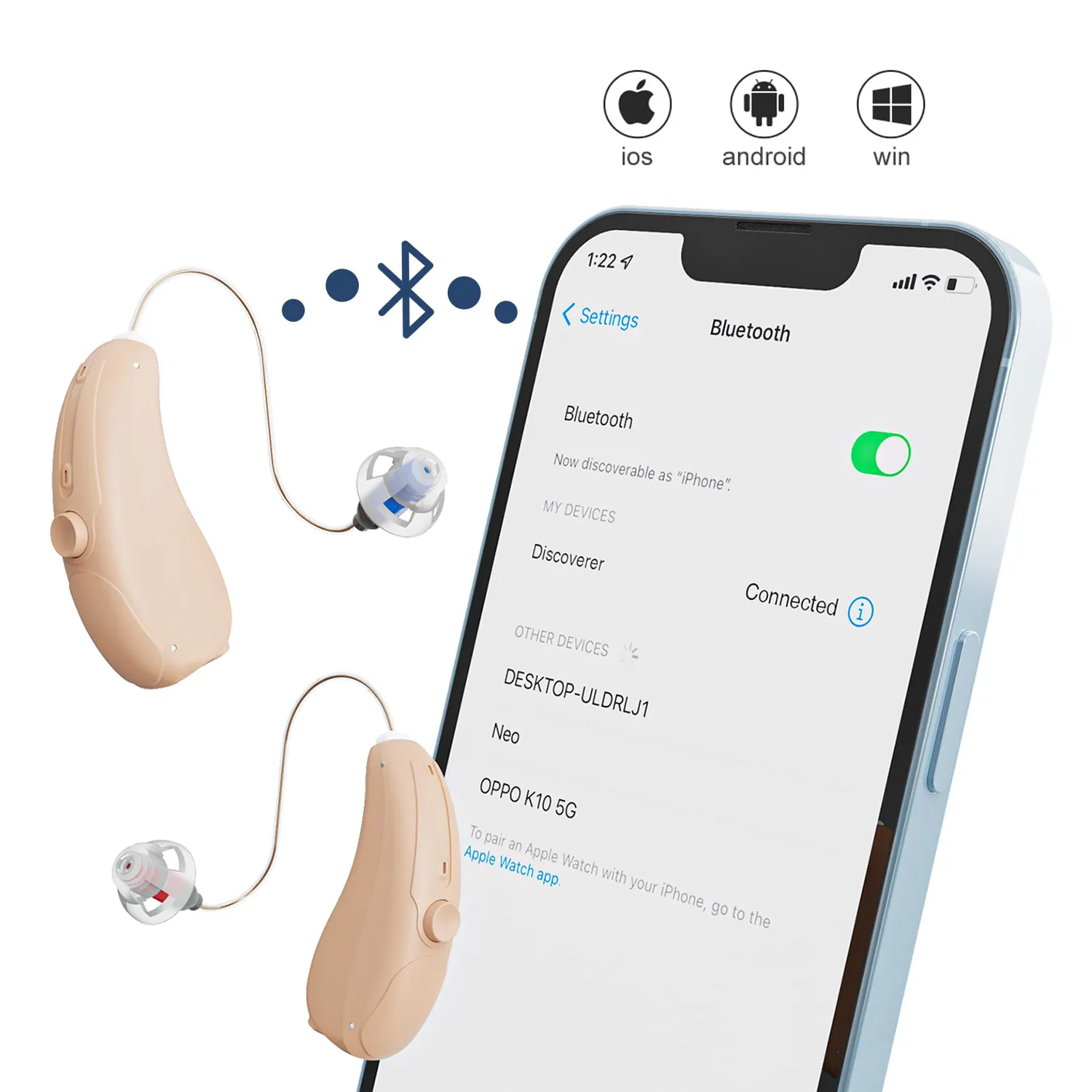 Prothèses auditives Bluetooth RIC 16 canaux derrière l'oreille pour les sourds Prothèses auditives avec contrôle par application