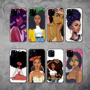 Poppin Melanin Black GirlAbaファッションソフトバンパー電話ケースforiPhone 15 14 Pro