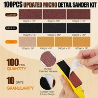 Kit de ponceuses à main de précision 101 pièces, blocs de ponçage à doigts 3-en-1 avec papier abrasif de grain 60-800 pour la rénovation de meubles, la sculpture sur bois