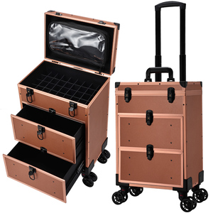 Chariot de maquillage professionnel en aluminium, organiseur de cosmétiques, chariot pour esthéticiennes, coiffeuses, artistes ongulaires, valise à roulettes - Product Image 1