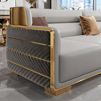 Canapé d'angle 3 places en cuir véritable haut de gamme, style luxe léger, pour salon, avec éponge haute densité et design gaufré