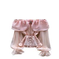 Chemisier élégant à épaules dénudées et volants, manches longues, avec laçage, style peplum, pour femme, collection automne 2026