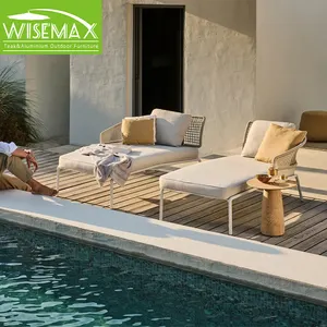 WISEMAX 가구 수영장을위한 하이 백 지원 로프 의자 안락 의자가있는 미니멀리스트 야외 가구 선베드 방수 패브릭