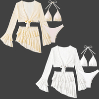 Summer Beach New Maillot de bain 4 pièces pour femmes Halter Triangle Swimwear High Cut Bikini Set with Coverup Top and Skirt