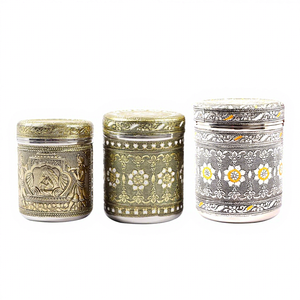 Oriental Engraved Stainless steel spice Containers Set With Lid Round Design <b>Storage</b> <b>Boxes</b> For <b>Kitchen</b> Use - Product Image 1