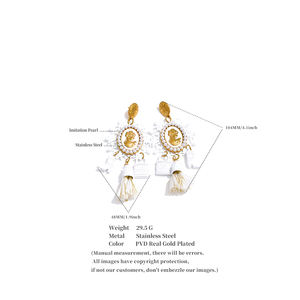 JINYOU 1936 nouveau Style cour simulé perle en acier inoxydable pendentif boucles d'oreilles Vintage foncé gothique Style frangé boucles d'oreilles - Product Image 6