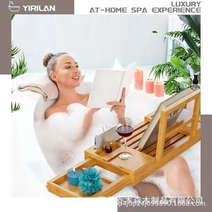 Bamboo Retractable Bathtub <b>Shelf</b> 70x22x4cm With Drawer Storage For Bathroom Use - Product Image 3