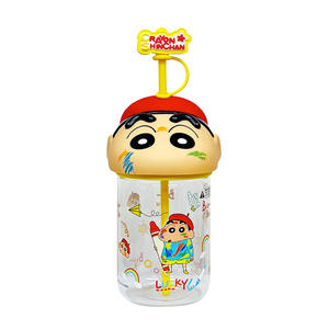 Vaso de cristal con pajita Crayon Shinchan de 500 ml con tapa y pajita para niños y adultos, regalo de primavera 2025 - Product Image 3