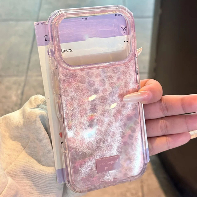 Fashionable Pink Leopard Print Fine Laser Water Ripples Case for iPhone 17  Pro Max 16 15 14 13 IMD Back Cases for Girl's Gift