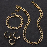 Conjunto de Joyería Punk de Acero Inoxidable: Gargantilla y Cadenas de Eslabones Cubanos Planos Grandes y Gruesos Ovalados para Mujer