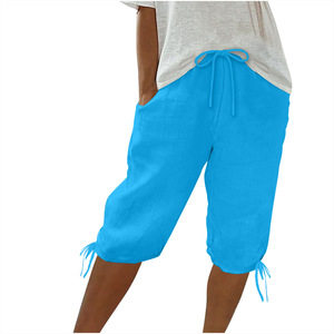 Cinco pantalones de lino y algodón para mujer, pantalones cónicos cómodos y frescos diarios de verano, pantalones informales con cordón, cintura elástica, cinco medias - Product Image 2