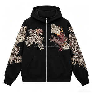 Fabricants de sweats à capuche zippés oversize en molleton de coton vierge, avec patch logo personnalisé, broderie 3D et impression, pour la personnalisation par couture - Product Image 2