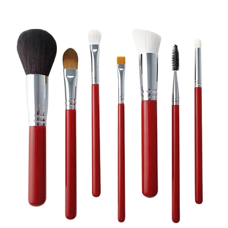 Belleza Luxe Highend Aanpassen 7 Stuks Rode Verf Berk Make-Up Borstel Klassieke Borstel Set Aluminium Handvat Make-Up Borstel