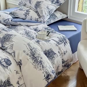 Ensemble de housse de couette en toile française classique 100% coton, motif floral, 3 pièces, réversible, literie écologique, fermeture éclair cachée, attaches d'angle - Product Image 5