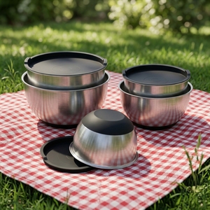 Bols mélangeurs de cuisine en acier inoxydable 304 poli sur mesure, écologiques, 5 tailles, antidérapants, pour salades de fruits, avec couvercles - Product Image 2
