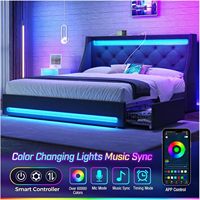 Camas LED-Bettrahmen mit Ladefunktion, Multifunktionaler Schlafzimmer-LED-Bettrahmen aus Eisen, Modernes Doppel-/Kingsize-Bett mit Stauraum für Hochzeiten