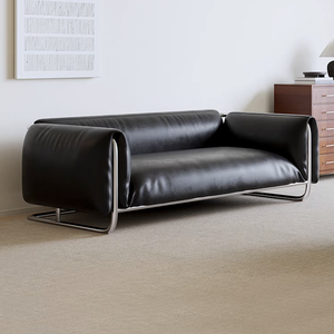 Sofa im Retro-Stil, Schwarzer Edelstahl Bauhaus-Sofa, Antiker Stil, Luxuriöses Dreisitzer-Ledersofa für Wohnzimmer - Product Image 1