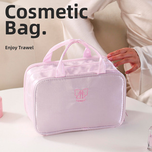 Bolsa de Aseo de Viaje de Tela Suave, Organizador de Maquillaje con Cremallera de Tres Niveles, Tipo <span class=keywords><strong>Maleta</strong></span> de Mano, para Uso Diario - Product Image 4