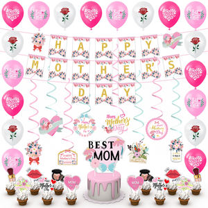 Ensembles <span class=keywords><strong>de</strong></span> décoration <span class=keywords><strong>de</strong></span> fête moderne blanc rose or joyeux anniversaire bannière ballons couronne rideaux pour <span class=keywords><strong>la</strong></span> célébration d'anniversaire des femmes - Product Image 2