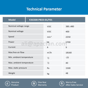 Ventilador Centrífugo de Precisión para Aire Acondicionado EC ebmpapst K3G500-PB33-01/F01 400V CA 2250 RPM 5.72KW 8000-15000m3/h 500mm 9A - Product Image 3