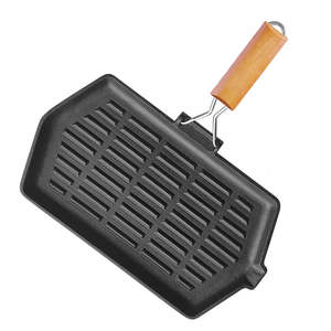 Voorgekruide gietijzeren vierkante grillpan met inklapbaar, afneembaar handvat, inductie vierkante pan, buitenkookgerei voor kamperen - Product Image 5