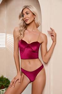 Großhandel 2-teiliges Damen Sexy Satin Dessous Push-Up Riemen-Ketten-Set mit fester Formgebung aus Spandex - Product Image 2