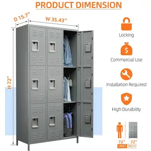 9 Leg Feet Gear Dorm Cupboard Clothes Storage Wardrobe Almirah Cabinet Metal 9 Door Steel Locker