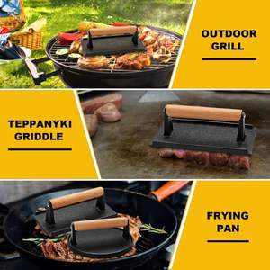 Prensa para Hamburguesas de Hierro Fundido Resistente con Mango de Madera, Plancha Rectangular Redonda Blackstone Camp Chef para Uso en Cocina Doméstica - Product Image 6