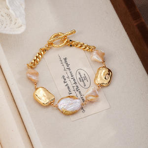 Joyería de Perlas de Agua Dulce Geométricas Barrocas Irregulares de Moda, Pulsera y Collar de Latón Chapado en Cobre para Regalo - Product Image 2