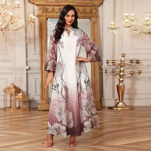 Robe musulmane du Moyen-Orient, robe de femme de Dubaï, robe de mode à imprimé floral, abaya brodée, robe musulmane pour femme, robe maxi à perles - Product Image 2