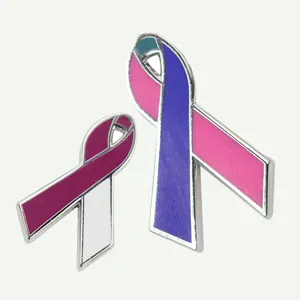 ホットセールチャームメタルソフトハードブローチカスタム女性ピンク色リボンラペルエナメルピンバッジ乳がん啓発ピン