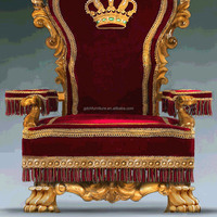 Luxe français en bois massif sculpté couronne chaise villa salon canapé chaise tissu rouge lion sculpté fauteuil personnalisé