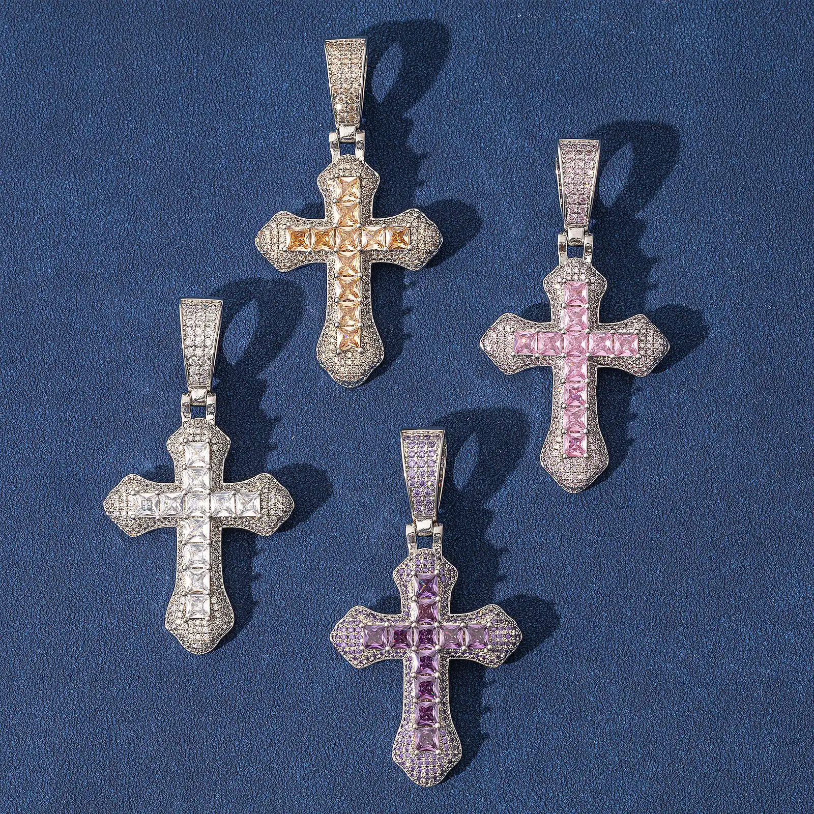 Pendentif croix multicolore glacé, collier plaqué or de grande taille, collier croisé de Style rétro glacé pour femmes
