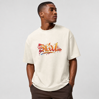 T-shirt Homme Oversize Vintage Délavé 100% Coton Lourd Décontracté à Manches Courtes avec Motif Personnalisé Streetwear