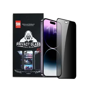 Sıcak satış özel temperli cam ekran koruyucu iphone 15 için pro max 14 13 pro 12 pro max anti casus ekran koruyucu film